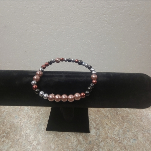 Men's Black, Brown, Silver, and Copper Stretch Bracelet - Picture 5 of 8